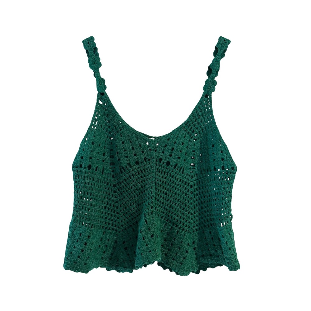Rebellion Green Crochet Camisole Top Womens Medium Boho Festival Knit Tank